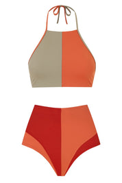 Halter Bikini Top POLO, Papaya Orange & Sage | SURO