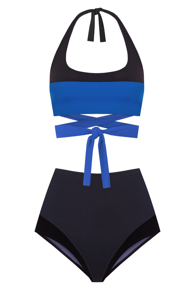 Two-Way Bikini Top PUZZLE MAREA, Biosphere Blue & Midnight Black | SURO