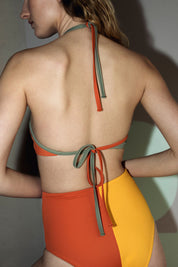 Polo Top / Orange & Light Olive Green