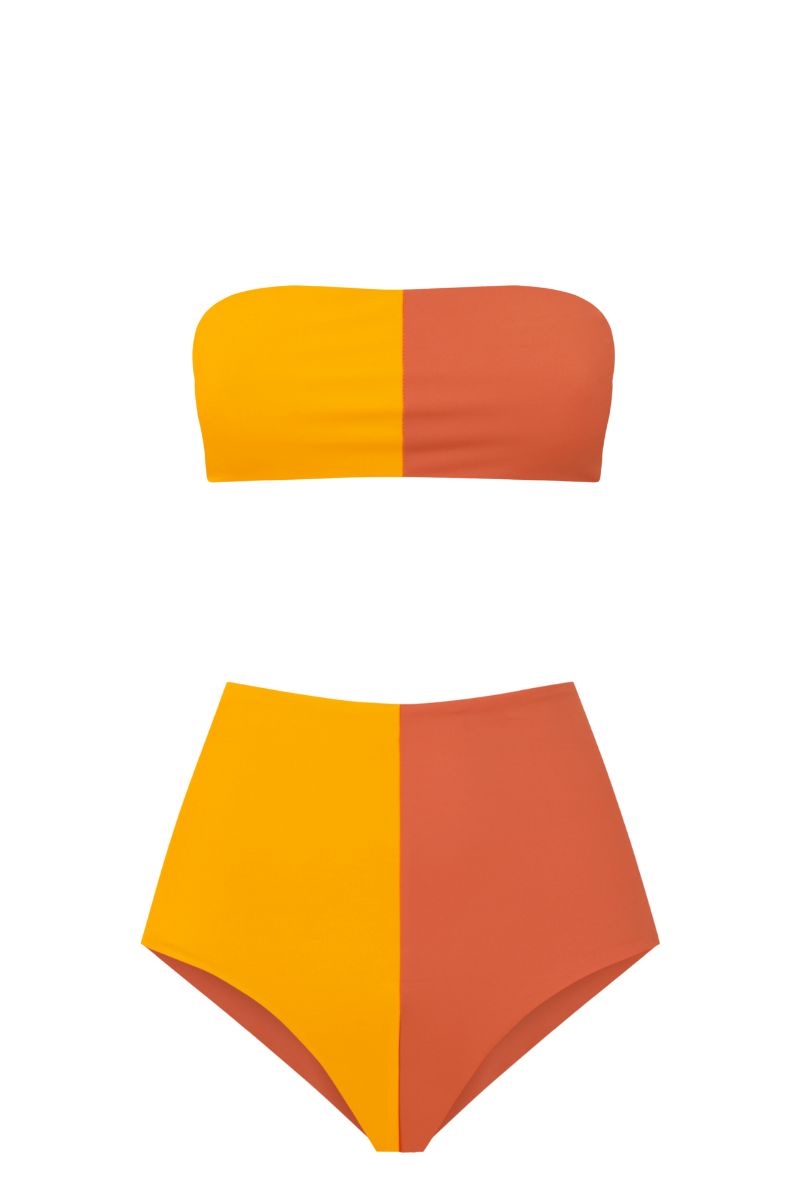 Domino Bikini Culotte / Yellow Coral & Papaya Orange