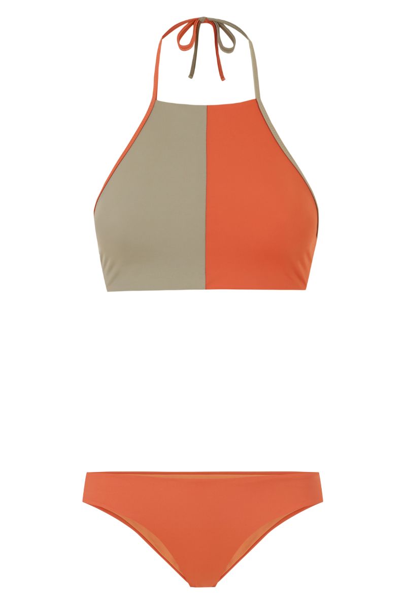 Halter Bikini Top POLO, Papaya Orange & Sage | SURO