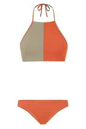 Halter Bikini Top POLO, Papaya Orange & Sage | SURO