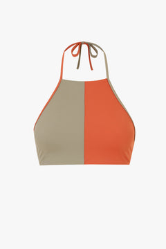 Halter Bikini Top POLO, Papaya Orange & Sage | SURO