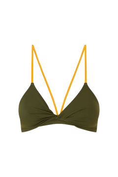 Unlined Bikini Top TWISTER, Olive & Coral Yellow | SURO